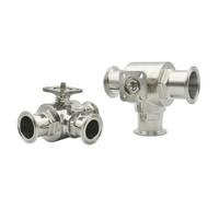 Fit Tube O.D 19-51mm Triple Clamp 1.5 "2" 304/316L Stainless Steel Sanitary T/L Port 3-Way Sanitary Ball Valve Without Actuator(SUS316L,T-Port_25MM Ferrule 50.5)