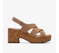 Clarks Women's Nerisa Grace Sand Nubuck Heeled Sandals, Wedge Sandals in Beige | Size: 7-Standard Fit Clarks Beige 7-Standard Fit