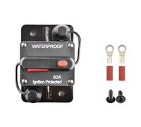 Fit4Less car circuit breaker 60A of DC12V-48V waterproof and manual reset ideal for audio inline, Inverter, solar system circuit protection in motor home, Marine, RV,Trailer.