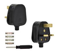 Fit4Less UK Plug 3 Pin fused 13Amp, spare fuses 3A 5A 10A 13A, installing screw driver all in one package, black color pair pack.