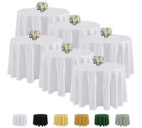 Fitable 90 Inch Round Table Clothes - 6 Pack, White - Stain Resistant and Washable Tablecloths, Polyester Fabric Table Covers for Wedding, Party, Banquet, Gathering