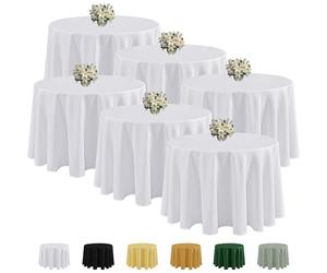Fitable 90 Inch Round Table Clothes - 6 Pack, White - Stain Resistant and Washable Tablecloths, Polyester Fabric Table Covers for Wedding, Party, Banquet, Gathering