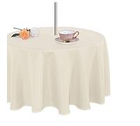 Fitable Outdoor and Indoor Tablecloth - Washable Table Cover Waterproof Wrinkle Free Table Cloth with Zipper and Umbrella Hole for Spring/Summer/Party/Picnic/BBQS/Patio Beige 60R