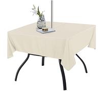 Fitable Square Table Cover Outdoor and Indoor Tablecloth - Washable Waterproof Wrinkle Free Table Cloth with Zipper and Umbrella Hole for Spring/Summer/Party/Picnic/BBQS/Patio Beige 70 x 70 inch
