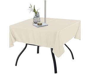 Fitable Square Table Cover Outdoor and Indoor Tablecloth - Washable Waterproof Wrinkle Free Table Cloth with Zipper and Umbrella Hole for Spring/Summer/Party/Picnic/BBQS/Patio Beige 70 x 70 inch