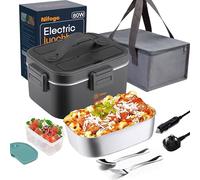 Fitamilia Electric Lunch Box Food Heater 80W Portable Heated Lunch Box for Adults 3 in 1 Portable Food Warmer 230V/12V/24V, with 1,8L Removable Stainless Steel Container&Bag(Black)