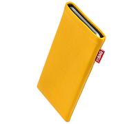 fitBAG Beat Yellow custom tailored sleeve for Apple iPhone 16e / iPhone 14 / iPhone 14 Pro | Made in Germany | Fine nappa leather pouch case cover with MicroFibre lining for display cleaning