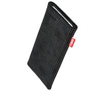 fitBAG Retro Black custom tailored sleeve for Motorola Edge 60 Pro | Made in Germany | Fine corduroy fabric pouch case cover with MicroFibre lining for display cleaning