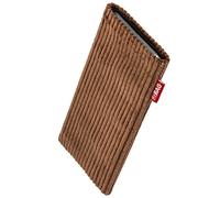 fitBAG Retro Brown custom tailored sleeve for Samsung Galaxy A57 5G | Made in Germany | Fine corduroy fabric pouch case cover with MicroFibre lining for display cleaning
