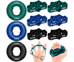 FitBeast Grip Strength Trainer, Finger Exerciser, Forearm Strengthener 9-Piece Kit, Hand Grip Strengthener Targeted Strength, Relief & Recovery, Deep Blue