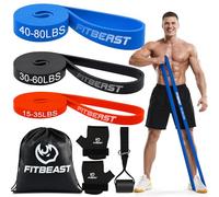 FitBeast Resistance Bands Set, 3 Levels Exercise & Pull Up Bands with Gloves & Door Anchor for Strength Training, Home Workouts (3-Piece Set 15-80 lbs)