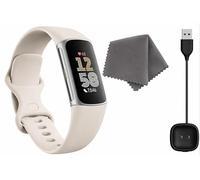 Fitbit Charge 6 Fitness Tracker (Bundle) - Black/Obsidian - Heart Rate, GPS, Sleep & Stress Tracking + Fast Charger, & Cleaning Cloth (Porcelain)