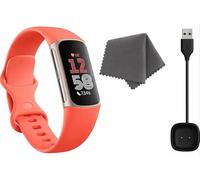 Fitbit Charge 6 Fitness Tracker (Bundle) - Black/Obsidian - Heart Rate, GPS, Sleep & Stress Tracking + Fast Charger, & Cleaning Cloth (Coral)