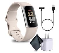 Fitbit Charge 6 Fitness Tracker Smartwatch Bundle with Cleaning Cloth and Charger (Porcelain/Silver)