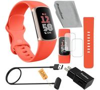 Fitbit Charge 6 Fitness Tracker Watch (Coral) Bundle with 2 Watch Bands, 3.3foot Charge Cable, Wall Adapter, 2 Screen Shields & Cloth