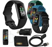 Fitbit Charge 6 Fitness Tracker Watch with Google apps (Black) Bundle with PremGear 3 Silicone Comfortable Watch Bands, 3foot Charge Cable, Adapter, Screen Shields & Cloth