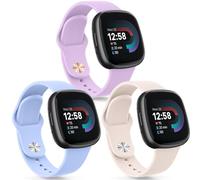 Fitbit Versa 4/3/Sense 2/3 Strap - 3 Pack Adjustable Silicone Replacement Watch Straps - Small Lavender, Nude Blue, Pink Sand