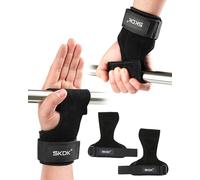 FitDA Weight Lifting Wrist Straps, Double Layer Leather Weight Lifting Hand Grips For Deadlift and Powerlifting with Adjustable Neoprene Padded, Gym Workout Weightlifting Hooks For Men Women (Pair)