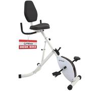 FitDesk Standing Desk Bike - Height Adjustable with 8 Level Resistance and Easy to Read Digital Performance Meter - Foldable - for Home and Office Use, White