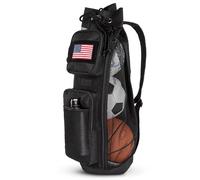 Fitdom 47L Heavy Duty Mesh Equipment Ball Bag w/Adjustable Padded Sling Shoulder Strap Design for Coach. 3 Different Size Compartments. Perfect for Soccer Football Volleyball Basketball & Water Sports