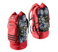 Fitdom Heavy Duty XL Soccer Mesh Equipment Ball Bag w/Adjustable Backpack Shoulder Strap Design for Coach. 2 Different Size Front Pockets for Sporting Accessories. (Crimson Red)