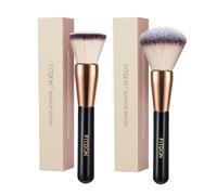 FITDON Foundation Brush and Powder Brush, 2PCS Professional Flat Top Kabuki Makeup Brush Bronzer Blush Brushes for Liquid, Cream and Powder