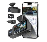FitDVR Dash Cam Front and Rear Inside, 2160P+1080P+1080P Camera, 3 Channel for Universal Car, 24/7 Parking Mode, WiFi Built-in GPS, 3“ IPS Screen, IR Night Vision, G Sensor, WDR, 64GB Card (F3)