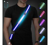 Fitense LED Reflective Belt Sash - 5 Lights Colors & 3 Light Modes High Visibility Night Safety Belt for Walking at Night, Rechargeable Light Up Running Gear Adjustable Vest Straps for Men Women Kids