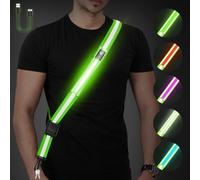 Fitense LED Reflective Belt Sash - 5 Lights Colors & 3 Light Modes High Visibility Night Safety Belt for Walking at Night, Rechargeable Light Up Running Gear Adjustable Vest Straps for Men Women Kids