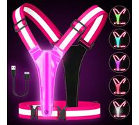Fitense LED Reflective Vest Running Gear - 5 Lights Colors High Visibility Reflective Running Gear Rechargeable Light Up Running Vest for Walking Running Cycling, Adjustable for Men Women Kid