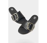 FitFlop Black Gracie Maxi-Buckle Leather Sliders Natural