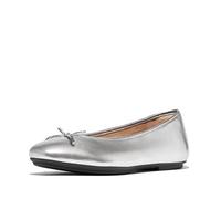 Fitflop Women's DELICATO Bow Soft Metallic-Leather Ballet Flats Shoe, Silver, 8 UK