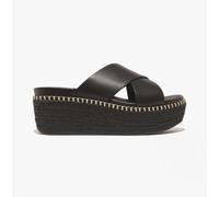 Fitflop Womens Fit Flop Eloise Espadrille Wedge Cross Slide Sandals in Black Leather (archived) - Size UK 7
