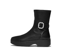 FitFlop F-Luma Crystal-Buckle Leather Short Boots, Black, Size 6, Women Black