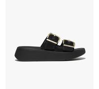 FitFlop F-MODE BUCKLE SHIMMERLUX FLATFORM TWO-BAR Womens Slides Black - UK 3
