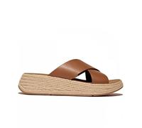 Fitflop Women's F-Mode Espadrille Leather Flatform Cross Slides Sandal, Deep Tan, 4 UK