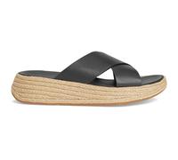 Fitflop Women's F-Mode Espadrille Leather Flatform Cross Slides Sandal, Black, 6 UK