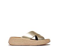Fitflop F-mode Espadrille Leather Flatform Cross Slide Sandal BLACK SIZE 7