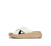FitFlop F-mode Espadrille Leather Flatform Cross Slides, White, Size 3, Women White