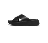 Fitflop Women's Slide Sandals F-Mode Leather Flatform Cross - All Black - UK 4 / US 6 / EU 37
