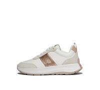 FitFlop F-Mode Flow Sequin Suede/Leather Flatform Trainers, White, Size 3, Women White