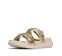 Fitflop Women's F-Mode GO BEADIE-Button ADJ. Flatform 2-BAR Slides Sandal, Platino, 6.5 UK