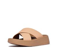 Fitflop F-Mode Leather Flat Cross Slides Beige