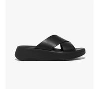 Fitflop Women's Slide Sandals F-Mode Leather Flatform Cross - All Black - UK 4 / US 6 / EU 37