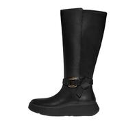 Fitflop Women's F-Mode Square-Ring Leather Flatform Tall Boots Knee High, Black, 5.5 UK