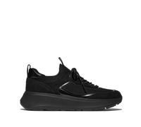 FitFlop Womens F-Mode Suede/Knit Flatform Slip On Laced Trainers All Black 5