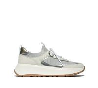 FitFlop Womens F-mode Suede/Knit Flatform Slip On Laced Trainers Urban White/French Grey 5