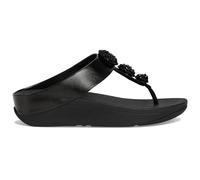 FitFlop Fino Beadie Button Metallic Toe Post PU Microfibre Women's Wedge Sole Sandals - Metallic Black - Size:UK 6.5