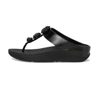 FitFlop Fino Beadie Button Metallic Toe Post PU Microfibre Women's Wedge Sole Sandals - Metallic Black - Size:UK 6.5