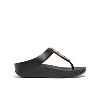 Fitflop Fino Crystal-chain Womens Toe Post Sandals Black Leather - Size UK 6